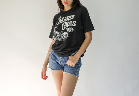 Vintage 80s Mardi Gras Motorcycle Paper Thin Tee S