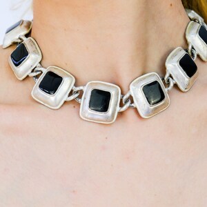 Vintage 80s Anne Klein Signed Silver & Black Enamel Choker Necklace Statement Piece, Chunky Layering Necklace 1980s Designer Jewelry image 5