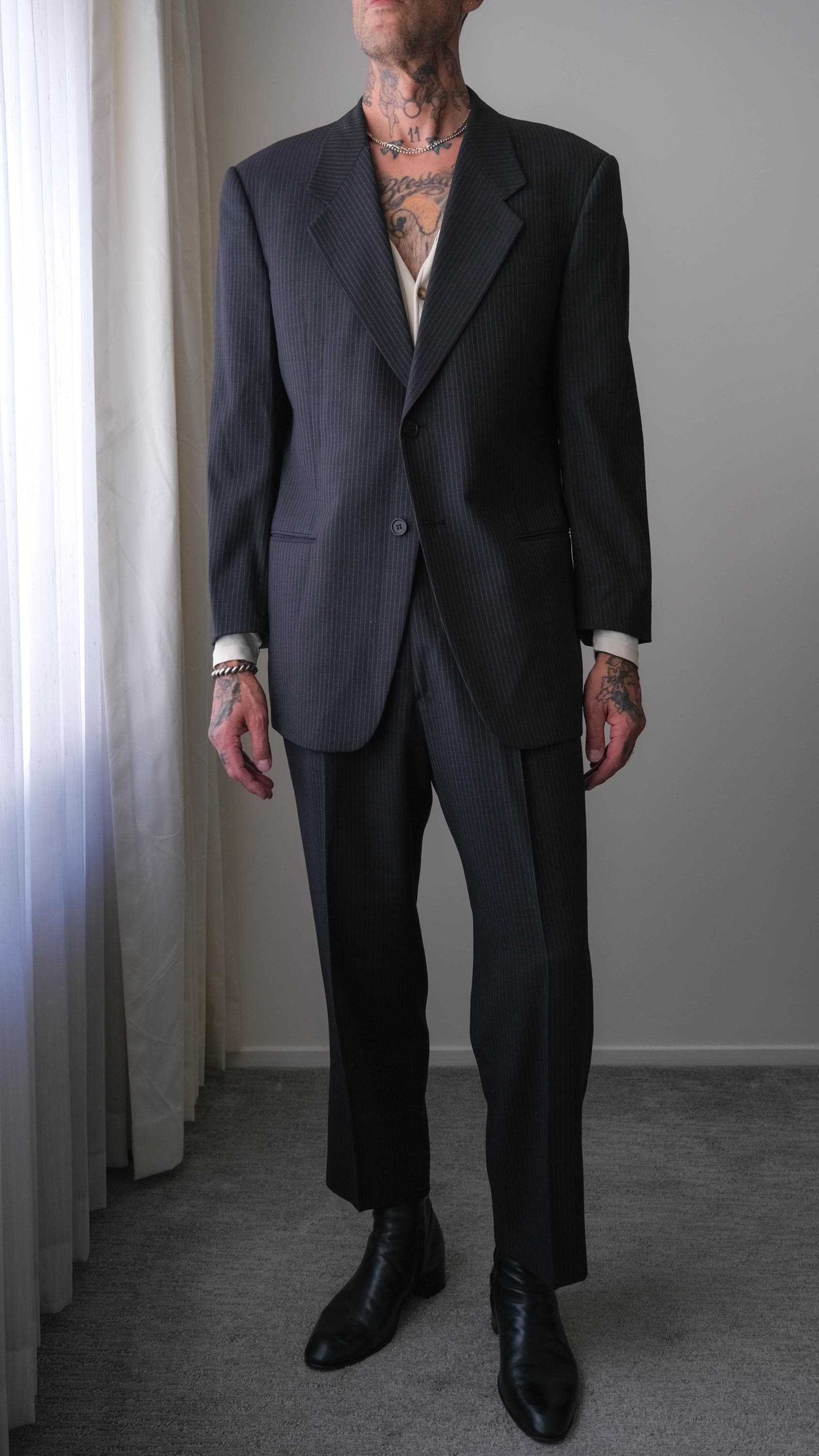 Vintage 90s GIORGIO ARMANI Le Collezioni Black & Charcoal Striped