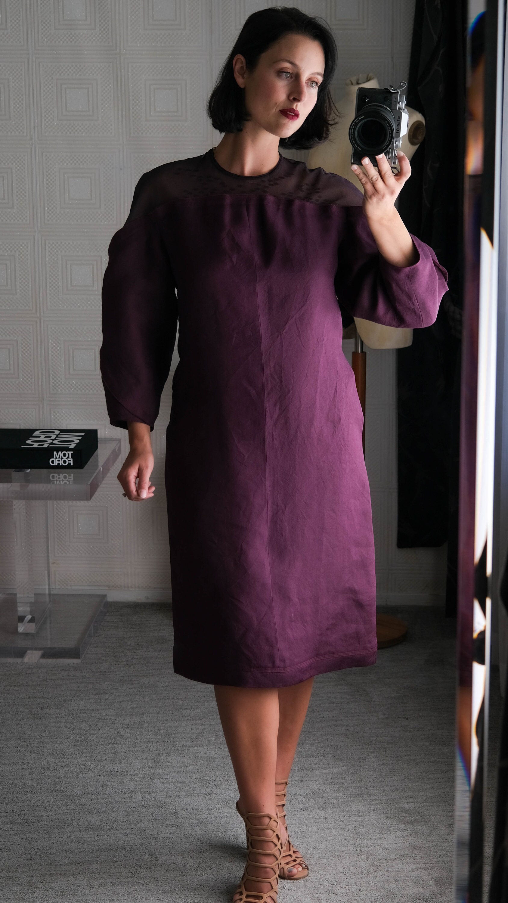 salvatore ferragamo silk dress SALVATORE FERRAGAMO Plum & Black Structured Silk Avant Garde Illusion Dress  | Made in Italy | 100% Silk | 2000s Y2K FERRAGAMO Designer Dress