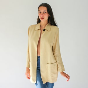 Vintage Dana Buchman Single Button Linen and Rayon Blazer Bohemian Dana Buchman Designer Minimalist, Single Button Linen Cape Jacket image 2