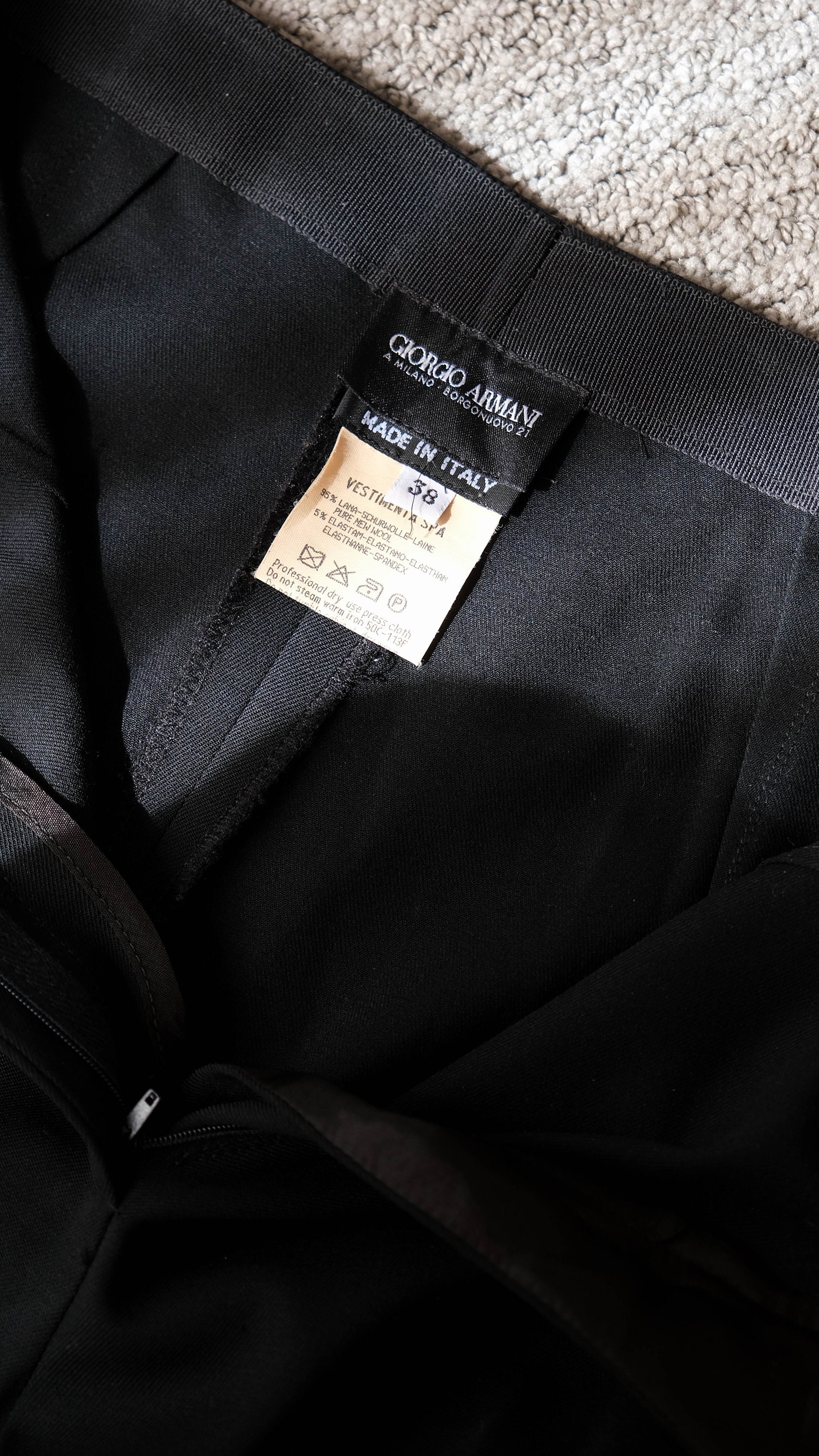 Vintage 90s GIORGIO ARMANI A Milano Borgonuovo 21 Black Gabardine