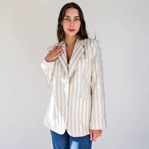 Vintage 90s Giorgio Armani Ivory & Light Gray Textured Stripe Silk Blazer Made in Italy 100% Silk 1990s Armani Designer Silk Jacket image 1