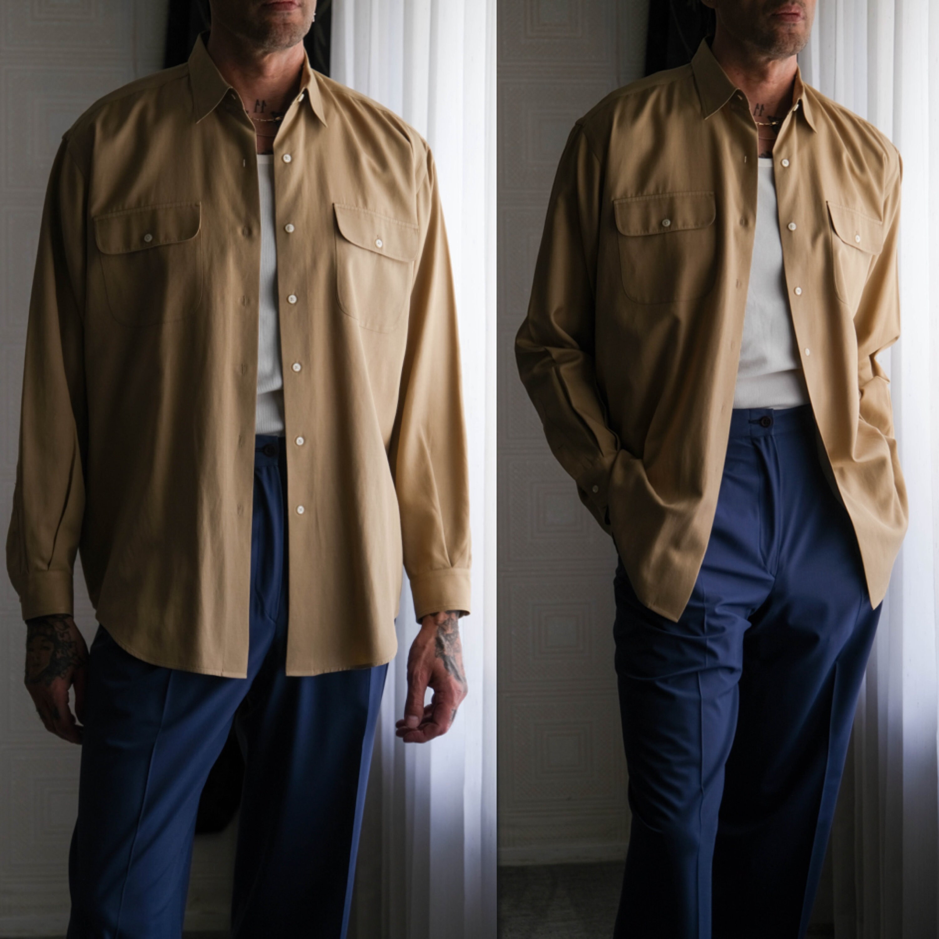Vintage 90s POLO Ralph Lauren Benford Khaki Silk & Cotton Long 