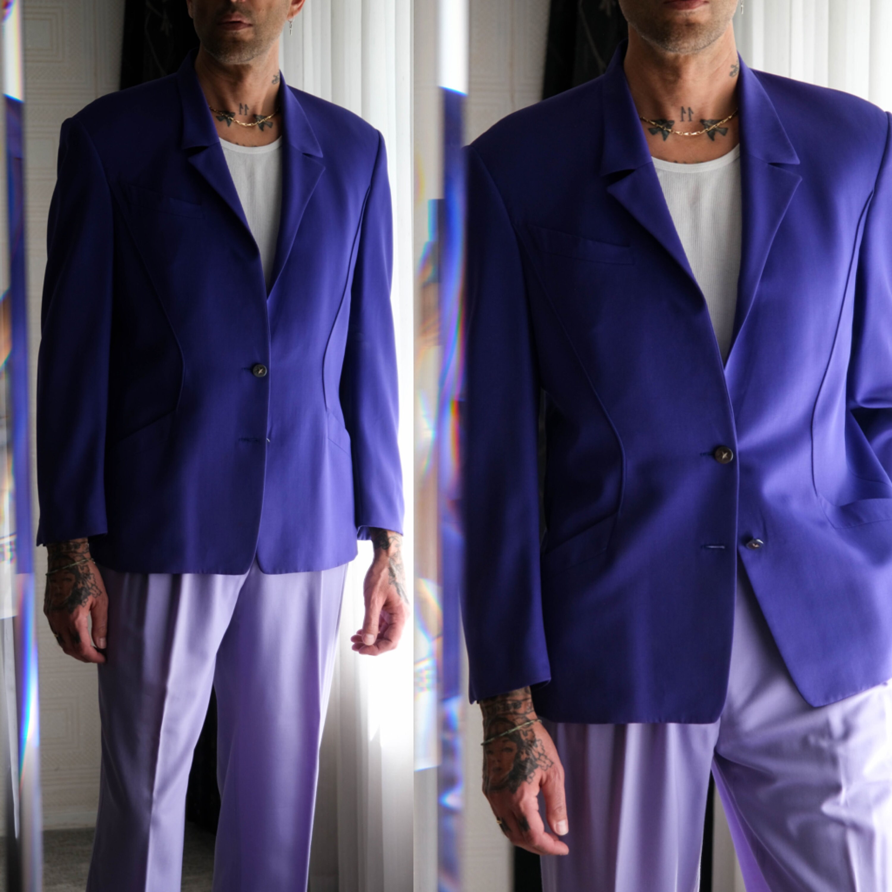 Vintage 80s THIERRY MUGLER Purple Gabardine Blazer W/ Metal Vintage 80s THIERRY MUGLER Purple Gabardine Blazer W/ Metal