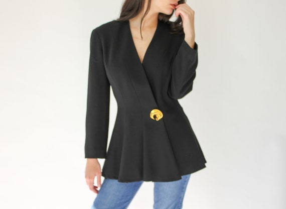 Vintage 80s Claude Bert Paris Black Peplum Waist B