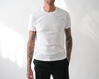 Vintage 70s JOCKEY Deadstock Blank White Single Stitch Tee Shirt | Made in USA | Paper Thin, Threadbare, Unworn | 1970s Retro Blank T-Shirt