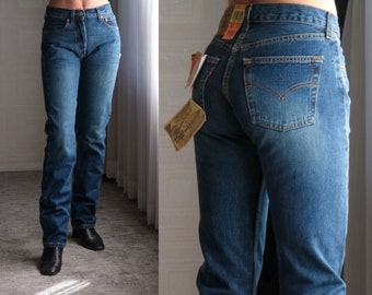 Vintage LEVIS Dark Wash 501 High Waisted Jeans Unworn New w/ Tags | Size 27x34 | DEADSTOCK | 2000s Y2K Levis Unisex Denim