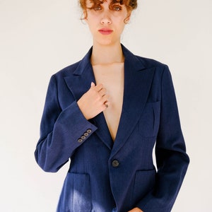 Vintage Ralph Lauren Blue Label Navy Silk 1940s Style Cropped Blazer Unworn w/ Tags Made in Japan 100% Silk Y2K RRL Designer Jacket image 5