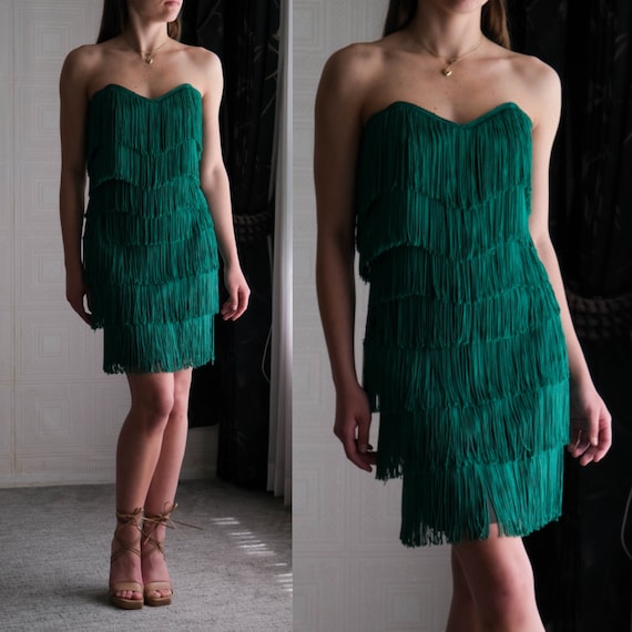 slim fit dress slacks Beaded Short Fringe Party Dress with V-Back main image 1