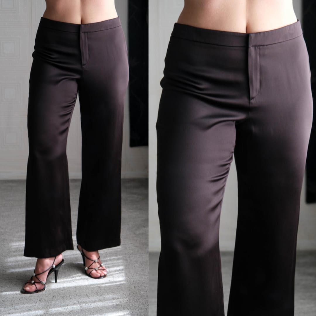 Vintage GIORGIO ARMANI Brown Label Black Silk Minimalist Wide Leg