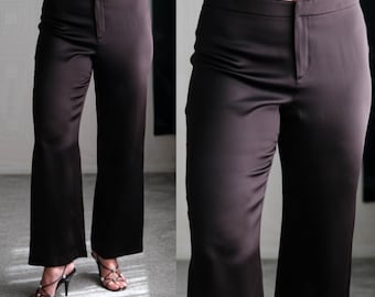 XS 1990s Giorgio Armani Wide Leg Pants Black on Black Houndstooth