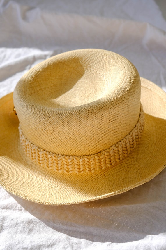 Vintage 70s Adolfo Natural Straw Fedora Sun Hat w… - image 6