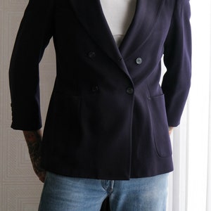 Vintage 70s LANVIN PARIS Navy Blue Heavy Wool Gabardine Wide Lapel Double Breasted Blazer Tailored in USA 1970s French Designer Jacket image 2