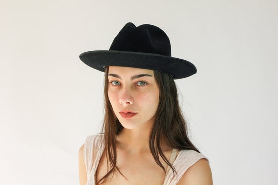 Vintage Flechet Black Fur Felt Wide Brim Fedora |