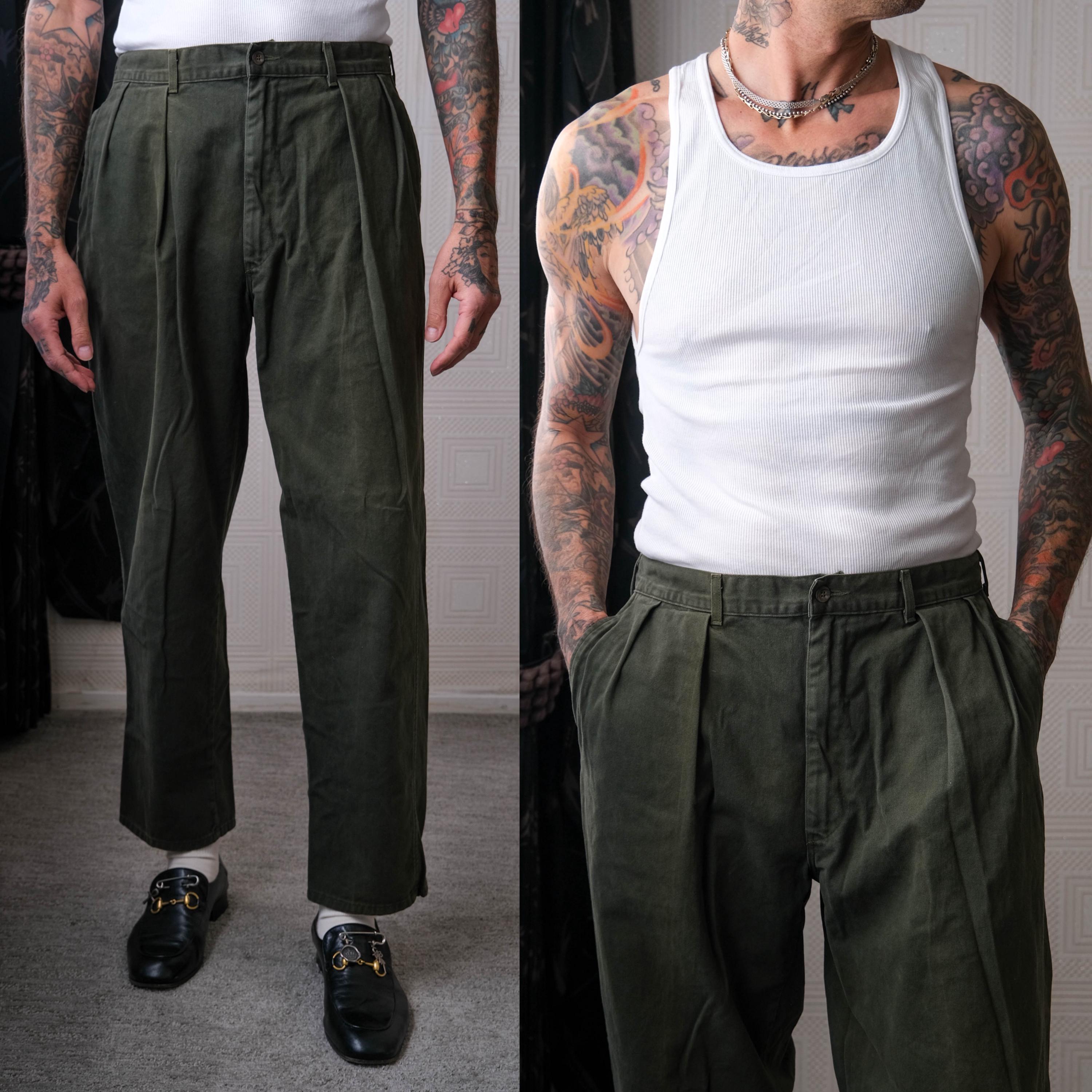 Vintage 80s POLO Ralph Lauren Army Green Double Pleated Chino