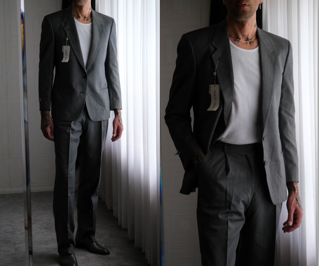 Vintage 80s Giorgio Armani Black & Ivory Cotton Birdseye