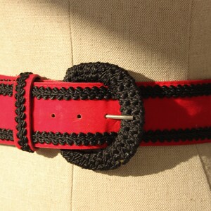 Vintage 80s 90s Red Velvet Belt with Black Braided Trim Western, Prairie, Bohemian, Boho 1980s 1990s Designer Velvet Waist Belt image 4