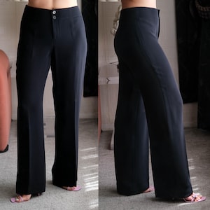 Vintage GIORGIO ARMANI COLLEZIONI Black Silk Crepe Minimalist Wide Leg Pants | Made in Italy | Y2K 2000s Armani Italian Designer Slacks