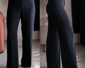 Pantalones minimalistas de pierna ancha vintage de crepé de seda negro GIORGIO ARMANI COLLEZIONI / Hechos en Italia / Pantalones de diseñador italiano Armani Y2K de los años 2000