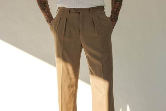 Vintage 1970s Yves Saint Laurent Khaki Wool Gabard