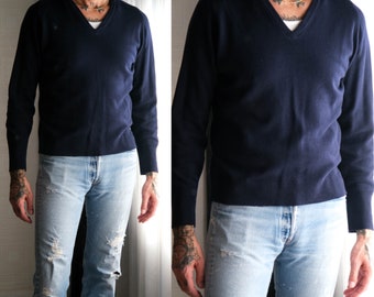 Vintage 60s PENDLETON Deep Navy Blue Cashmere V-Neck Sweater | Made in USA | 100% Cashmere | 1960s PENDLETON Designer Navy Cashmere Sweater