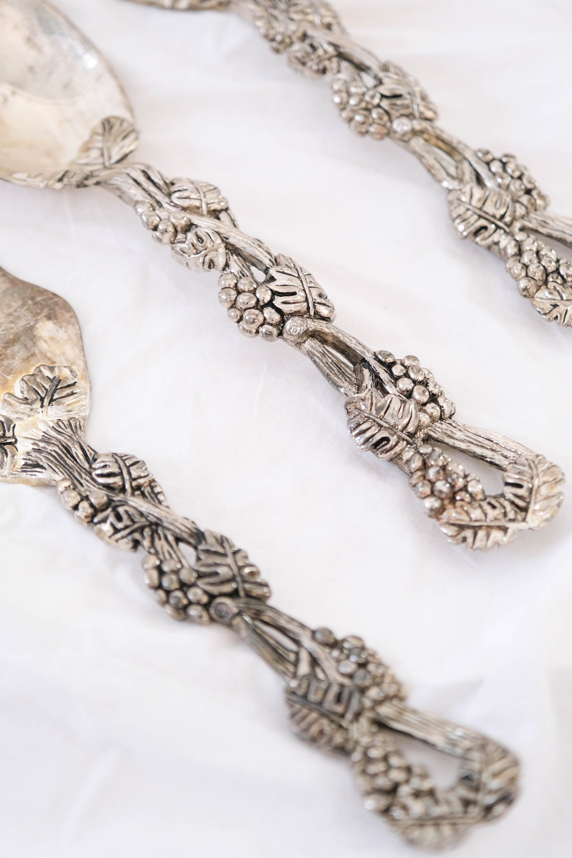 Vintage Silver Serving Set W/ Ornate Grapevine Handles | 3 Piece Set ...