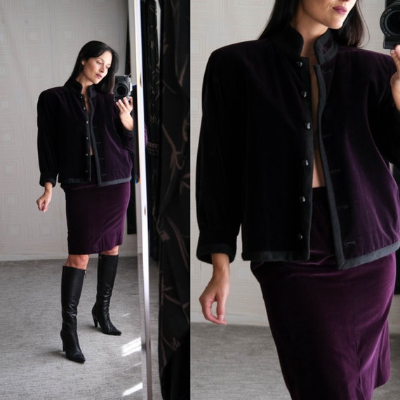 Vintage 80s Yves Saint Laurent Rive Gauche Plum Velvet Quilted  