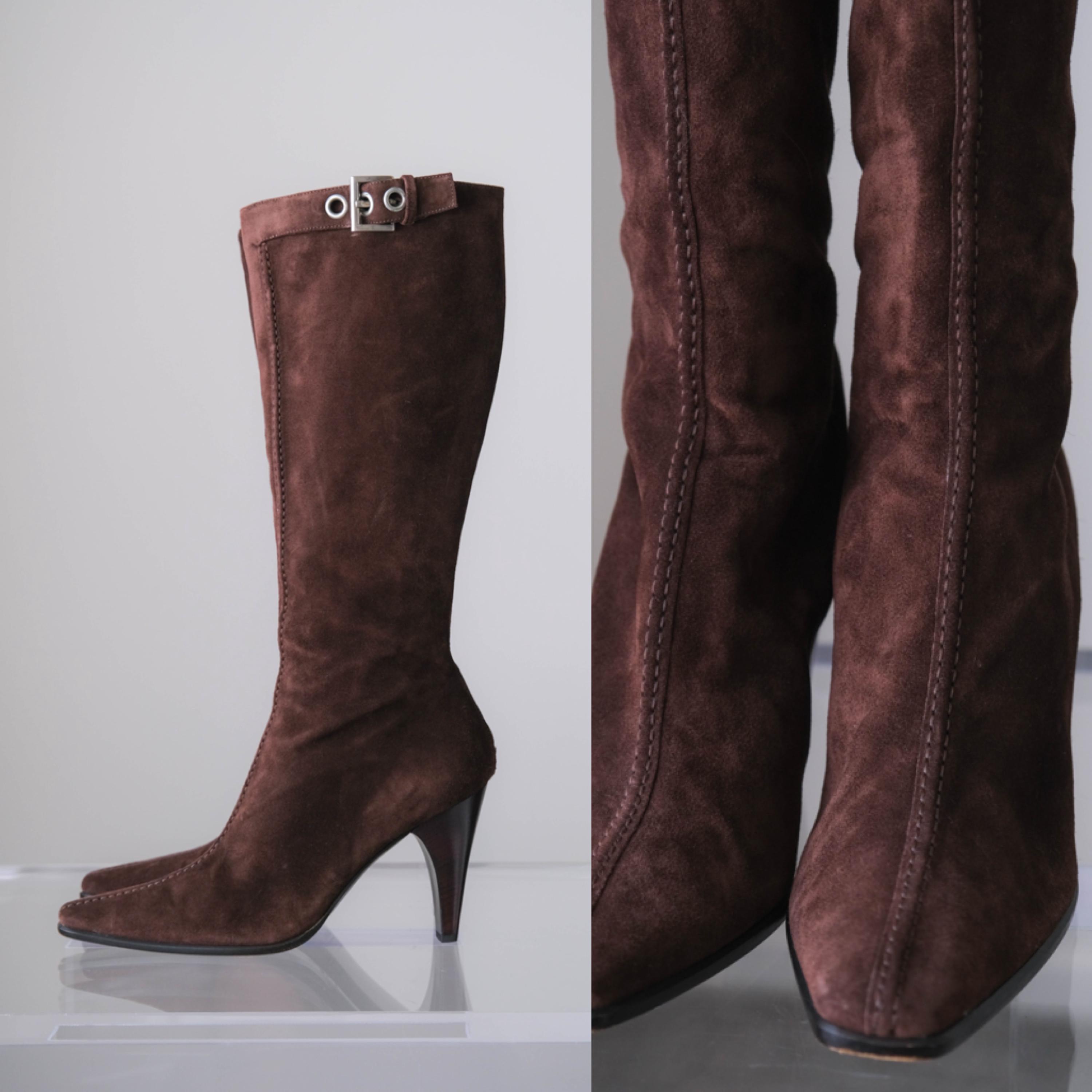 靴 Archive miu miu pointed toe boots brown Vintage Miu Miu Boots - Etsy