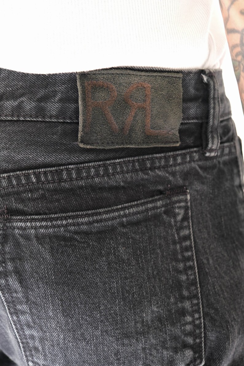 Ralph Lauren RRL Selvedge Black Vintage Wash Japanese Denim Slim Fit Jeans Made in USA 34x34 1990s Y2K RRL Designer Redline Denim image 5