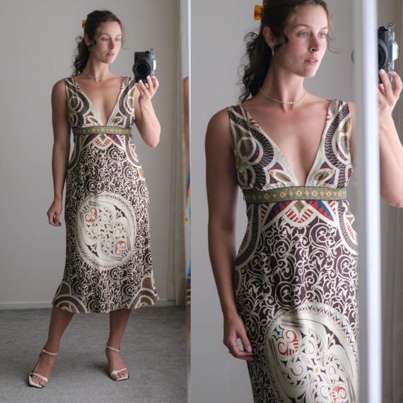 Vintage 90s Nicole Miller Collection Baroque Inspired Silk Bias Cut Empire Waist Date Night Dress | Made in USA | 1990s Designer Dress