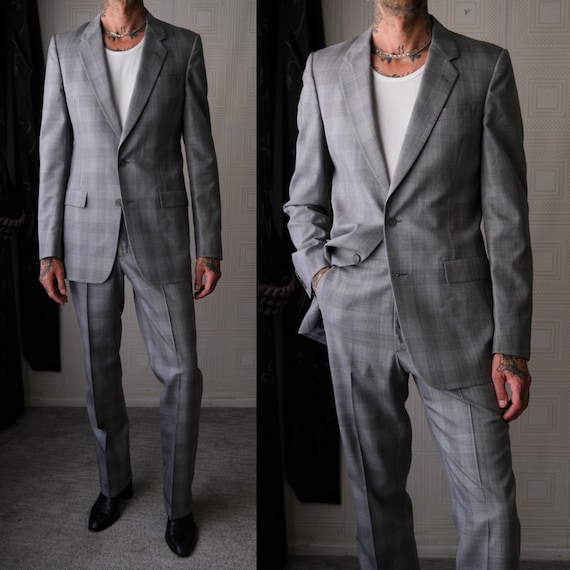 Christian Dior ヴィンテージスーツ Vintage 70s Christian Dior Monsieur Gray Shadow Tartan Plaid Flare