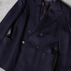 Vintage 70s LANVIN PARIS Navy Blue Heavy Wool Gabardine Wide Lapel Double Breasted Blazer Tailored in USA 1970s French Designer Jacket image 7