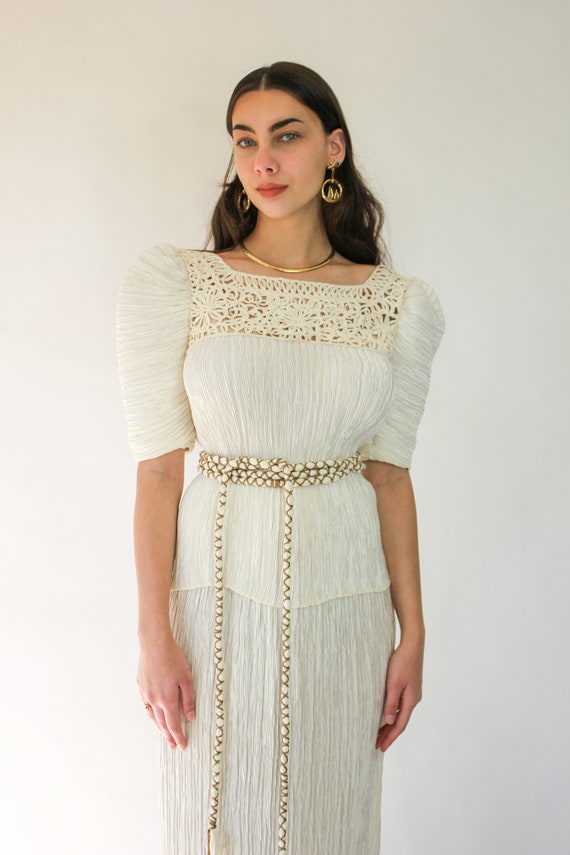 Vintage 80s Mary Mcfadden Couture Ivory Fortuny Pleated 