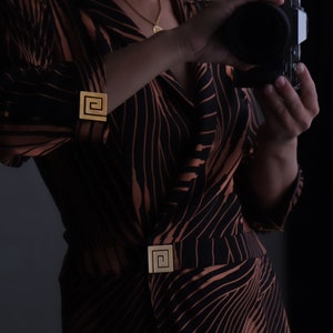 Vintage 90s Gianni Versace Couture Orange & Black Silk Wrap Dress w/ Gold Metal Greek Key Made in Italy 100% Silk 1990s Designer Dress image 4