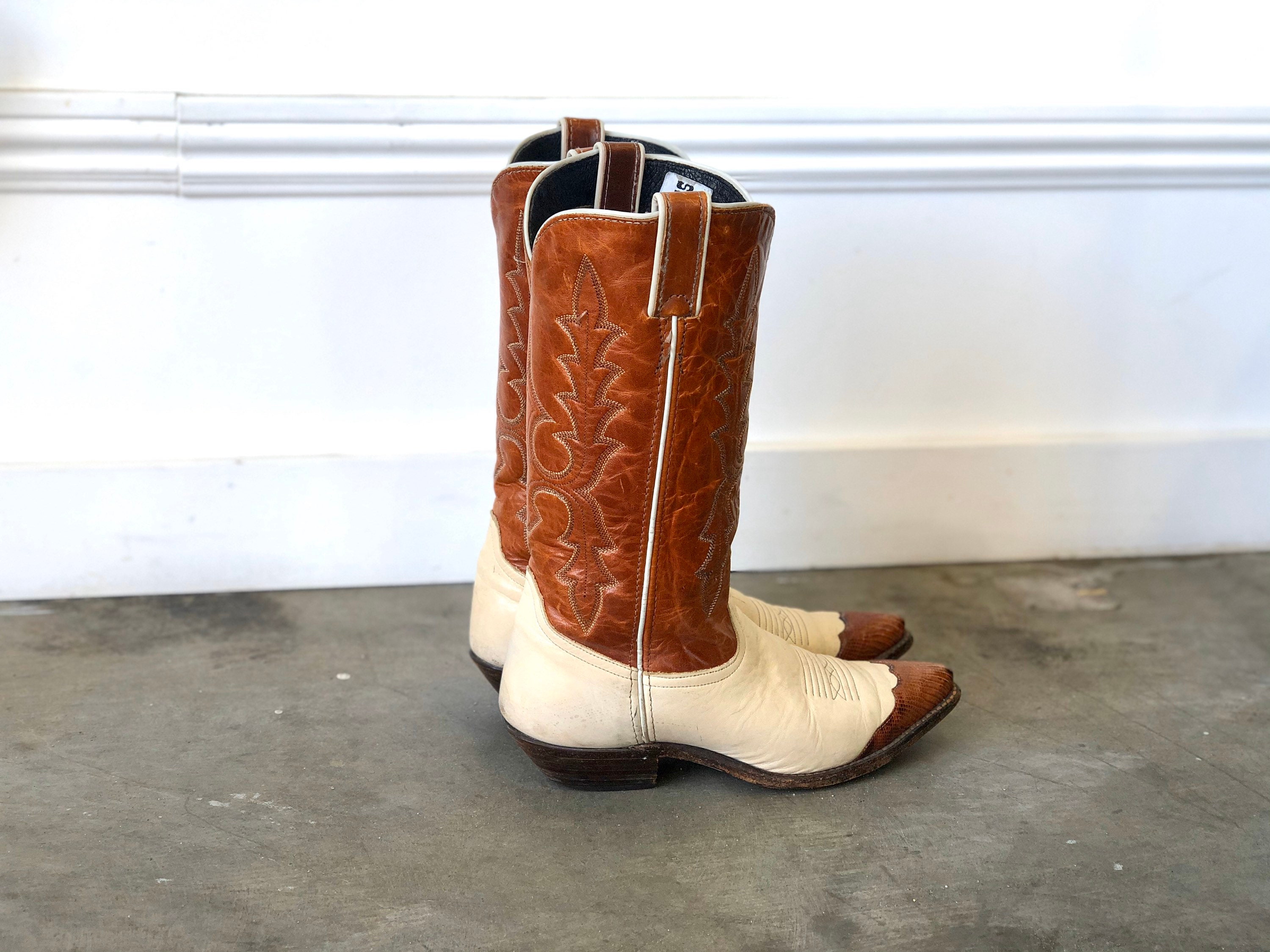 Vintage Cap Toe Cowboy Boots SZ womens 6.5 vintage leather Etsy