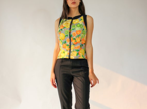 Vintage 80s 90s Deborah Laws Citrus Gingham Print