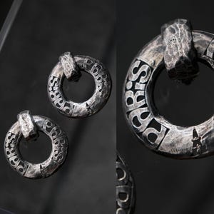 Vintage 80s TONIC Paris Silver Hammered Door Knocker Parisian Clip On Earrings | Avant Garde | 1980s Eiffel Tower Designer Jewelry