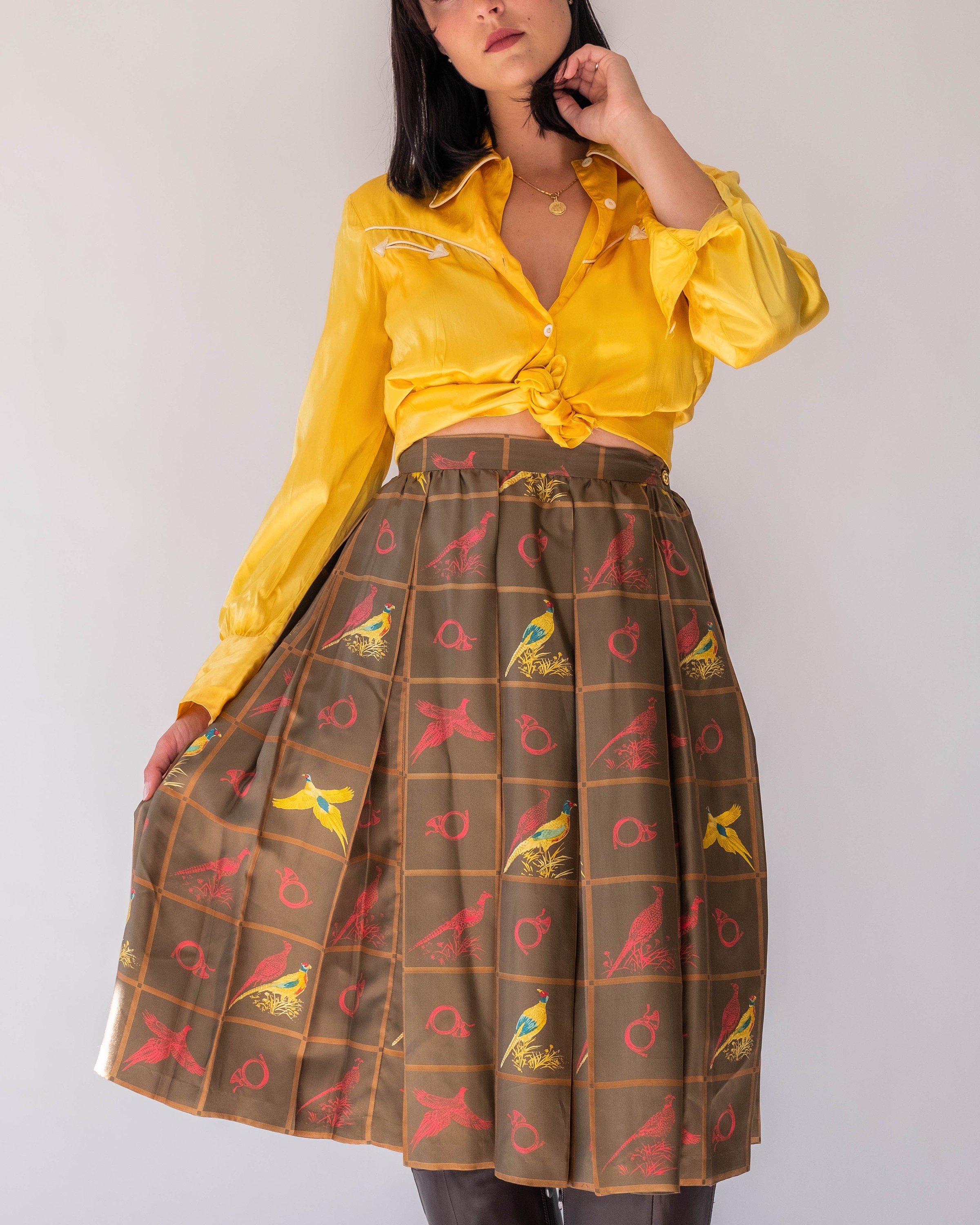 Vintage 70s GUCCI Olive Green Silk Pleated Skirt W/ Double G - Etsy