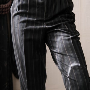 Vintage 80s MATSUDA Black & Dark Green Textured Stripe Gabardine High Waisted Tapered Pants Made in Japan 1980s Japanese Designer Pants image 5