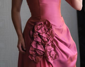 jessica mcclintock pink satin dress rhinestone strapless Jessica McClintock Gunne Sax Vintage Dress Size 3 Pink Satin Tulle Barbie Prom
