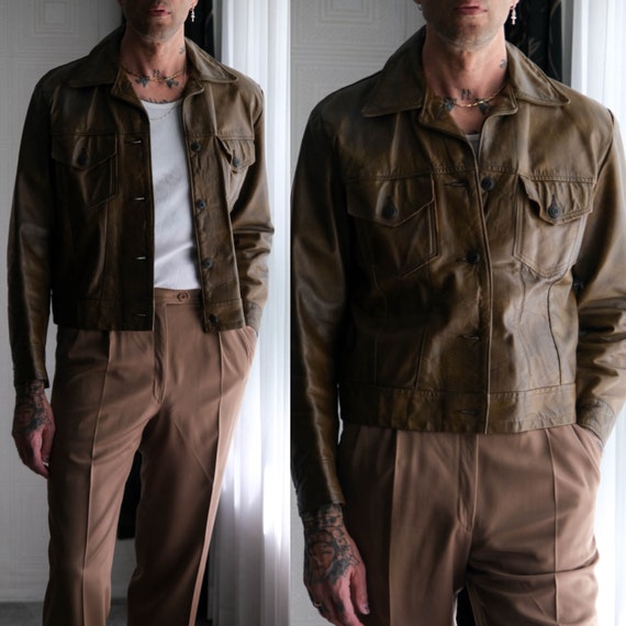 お手軽価格で贈りやすい Leather Brown Chocolate 70s Vintage 2 Jacket Trucker Pocket ジャケット・アウター