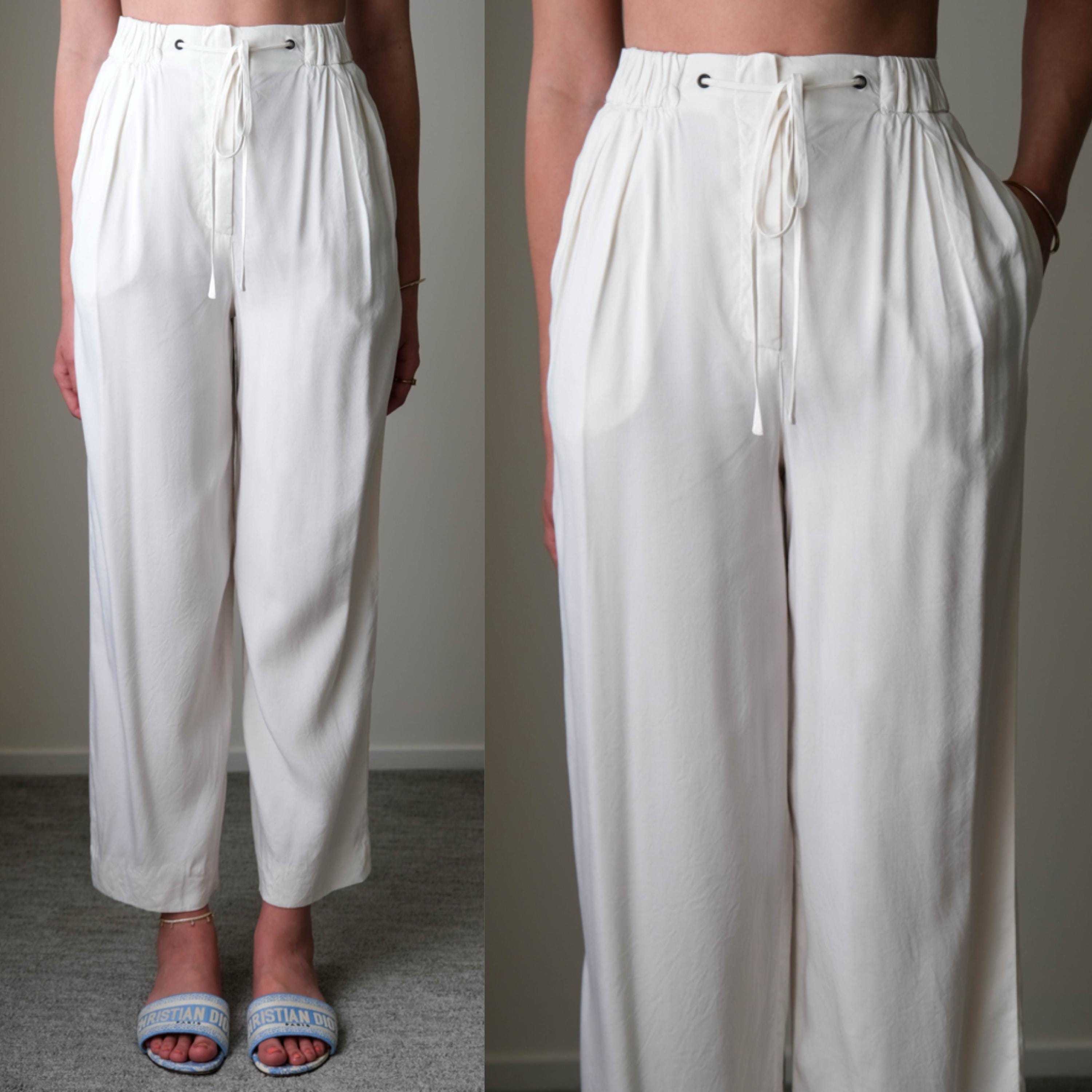 パンツ 80s GIORGIO ARMANI Silk Summer Slacks Vintage 80s GIORGIO ARMANI Crisp White Silk Relaxed Tie Waist