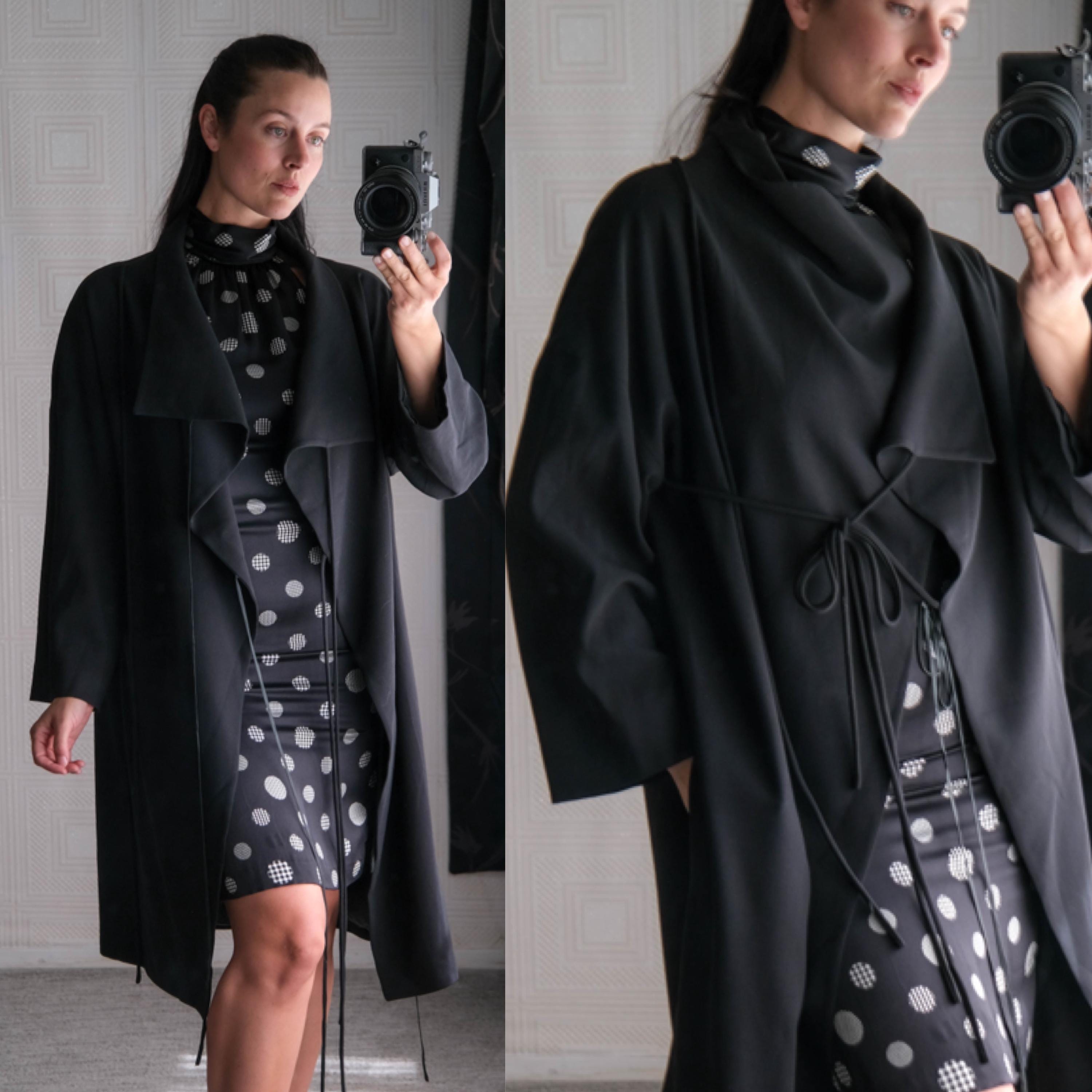Vintage 80s KRIZIA Black Gabardine Avant Garde Multi Tie Opera