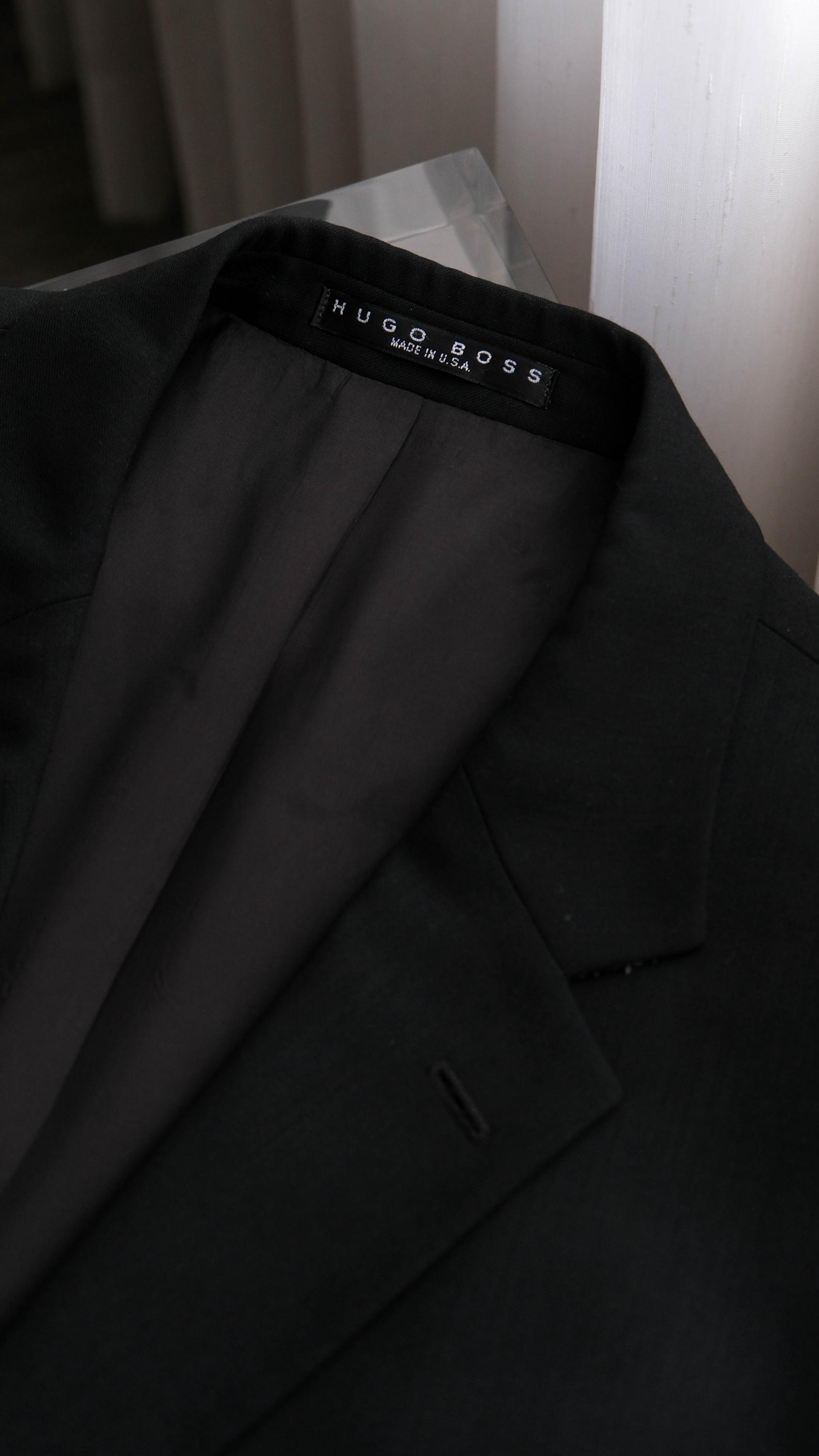 Vintage 90s HUGO BOSS Einstein Black Slinky Wool Gabardine Pleated