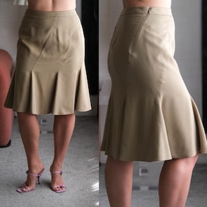 Vintage GIORGIO ARMANI Black Label Khaki Silk Twill Mermaid Mini Skirt | Made in Italy | 100% Pure Silk | Y2K 2000s ARMANI Designer Skirt