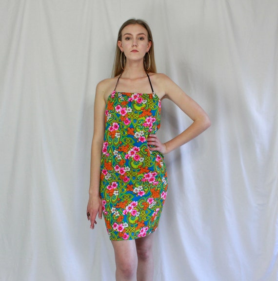 70s Hand Made Halter Mini | mini dress, vintage dr