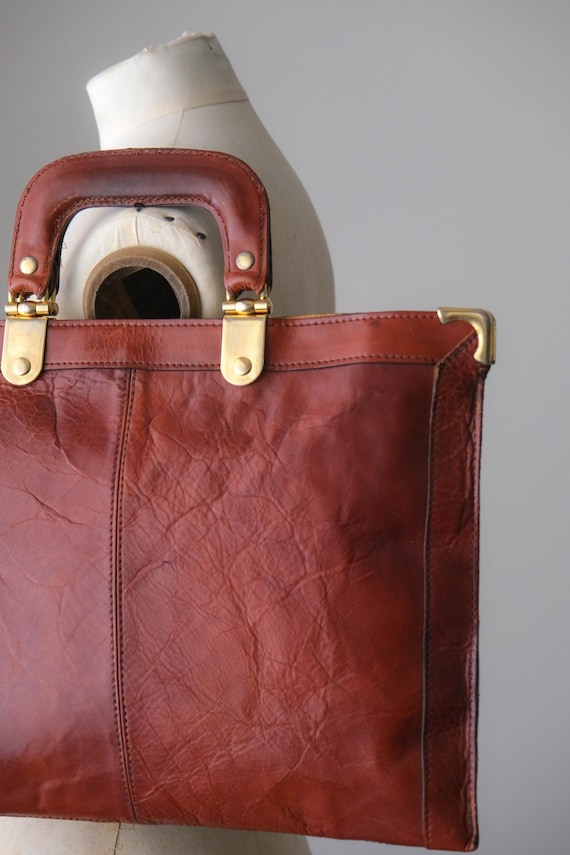 Vintage 70s BOND STREET Cognac Leather & Brass Portfo… - Gem