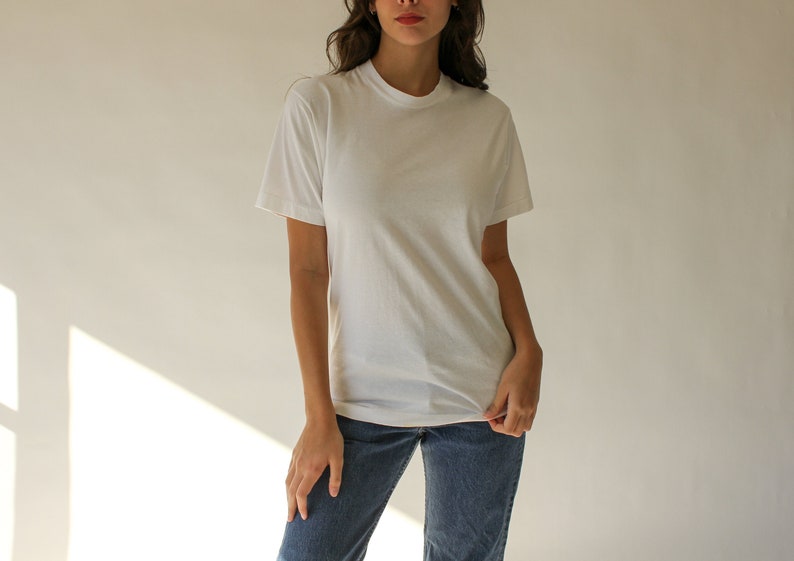 Vintage 80s BVD Blank White Paper Thin Tee Shirt Made in USA Single Stitch, Undershirt 1980s Blank White, Soft, Thin T-Shirt image 1