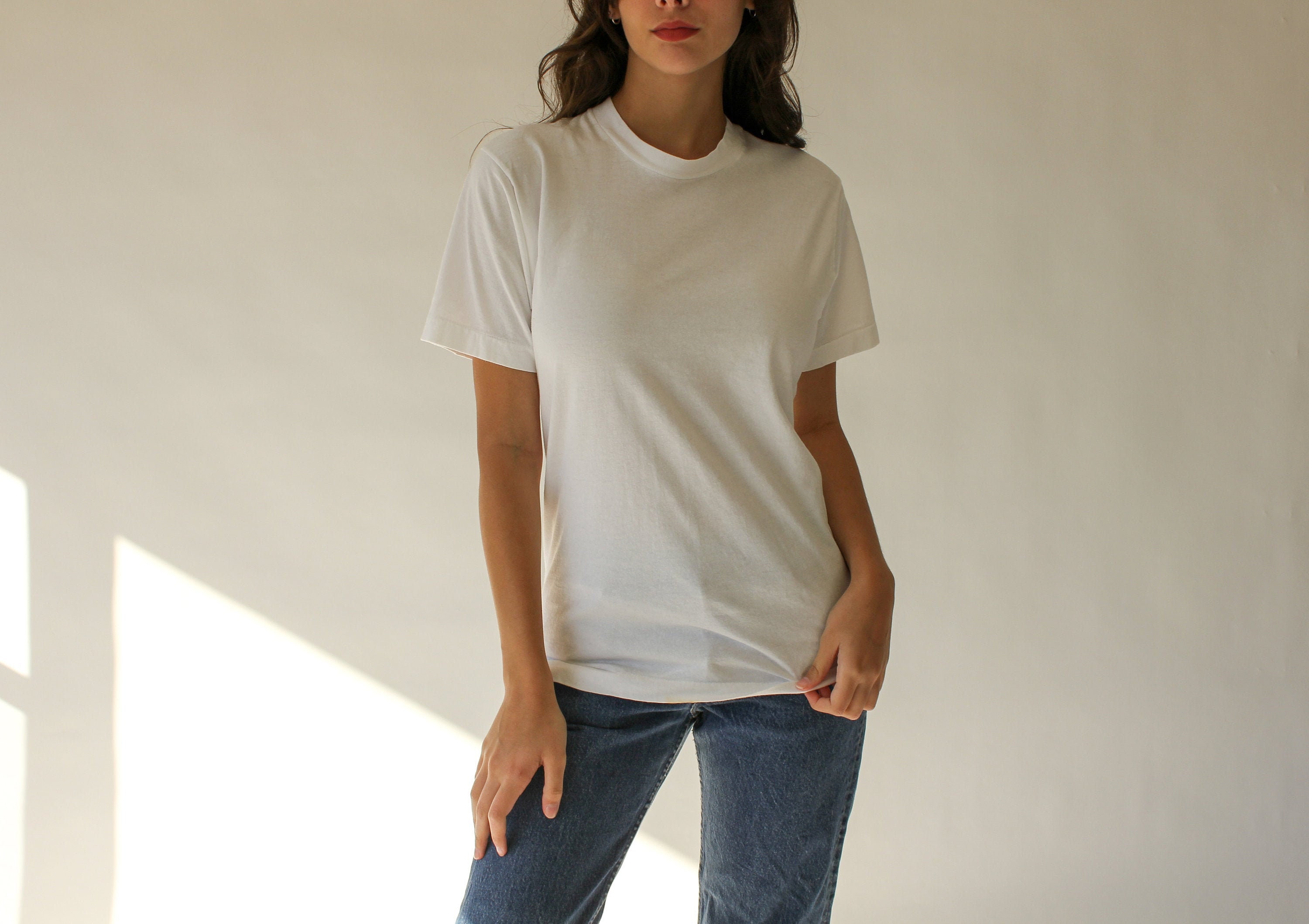 Vintage BVD Blank White Thin T-Shirt Made In USA Size Large Deadstock 80s 70s 